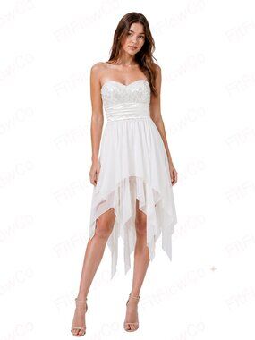 B. Darling White Strapless Sequin High Low Chiffon Dress Juniors 3/4 NWOT